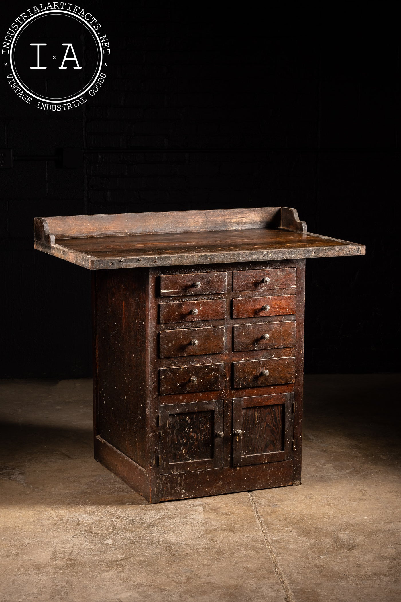 Antique Industrial Workbench Cabinet With Dividers