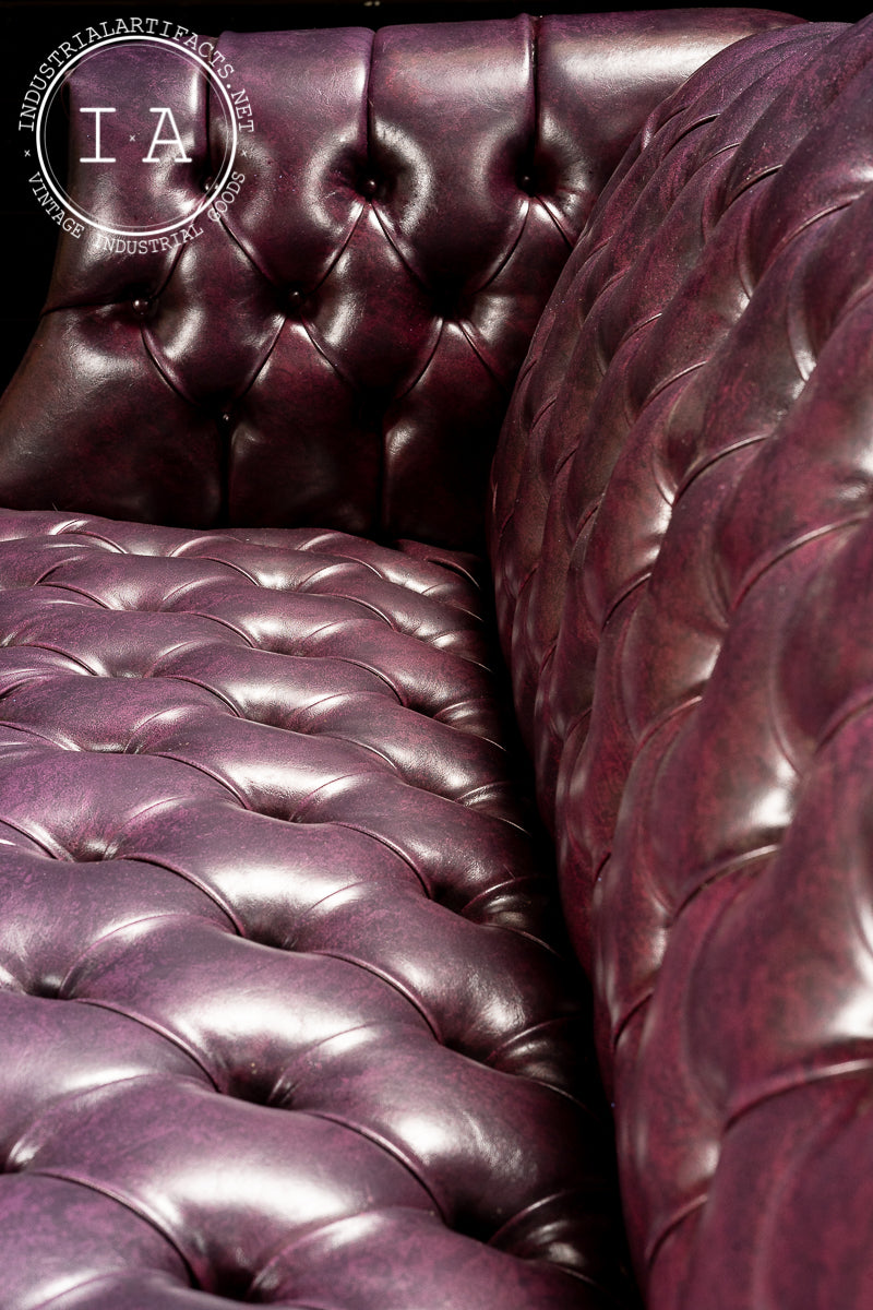 Tufted Leather Chippendale Sofa in Royal Purple