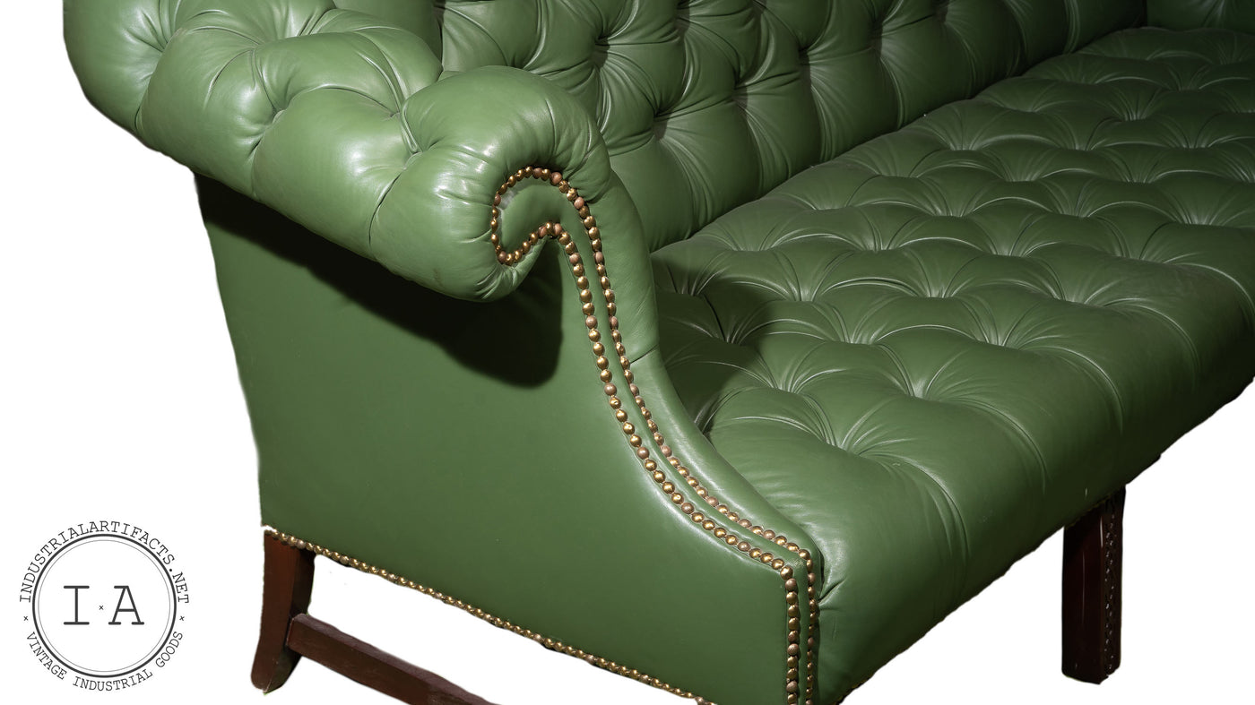 Antique Tufted Leather Chesterfield In Green