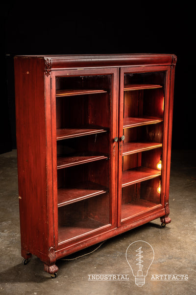 Vintage Red Lighted Bookcase