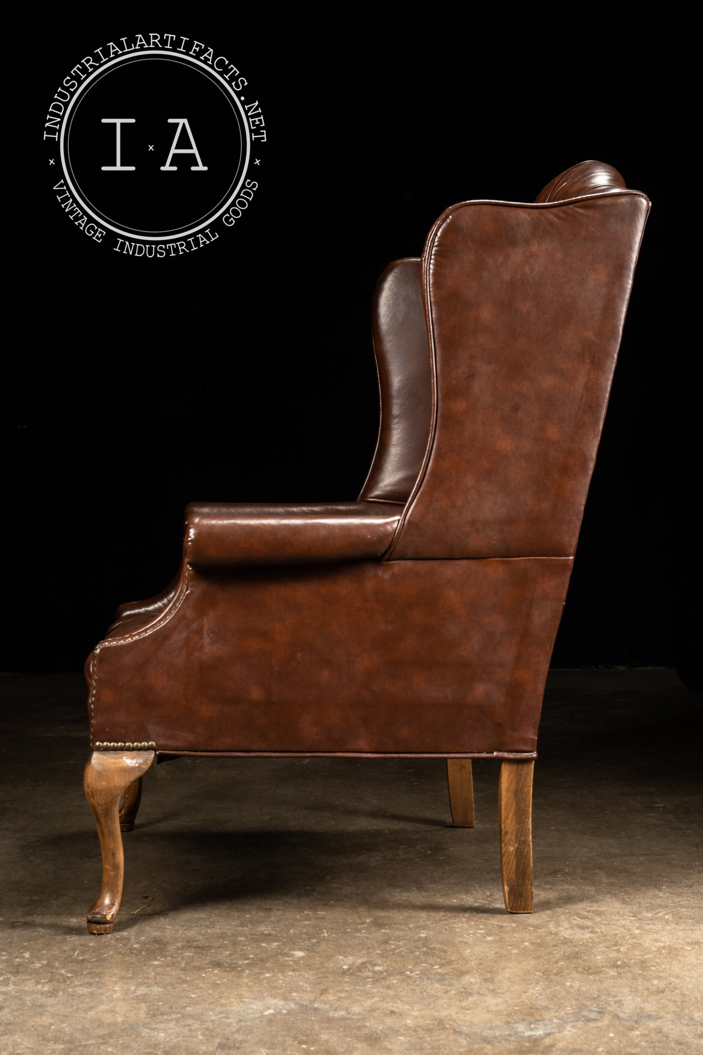 Vintage Wingback Tufted Leather Chair in Brown
