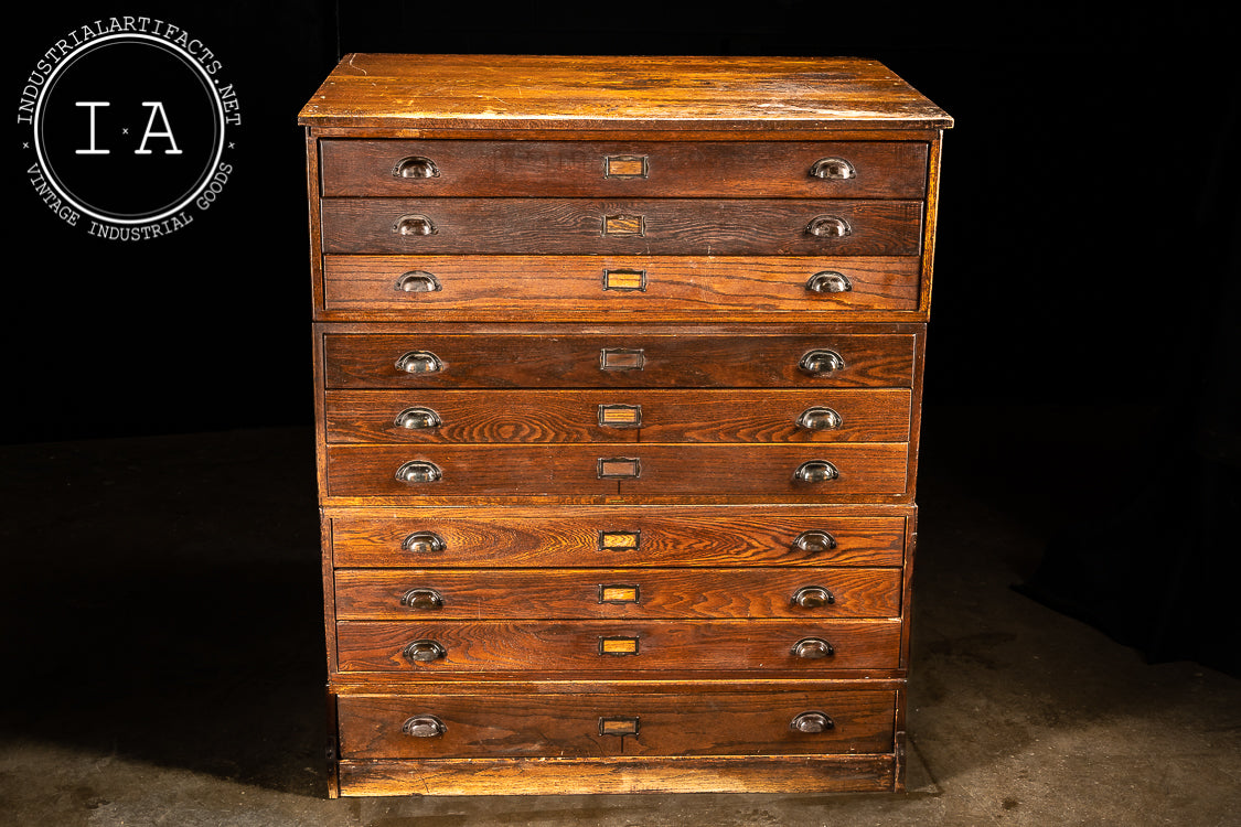 Early 20th Century Ten Drawer Red Oak Flat File Cabinet