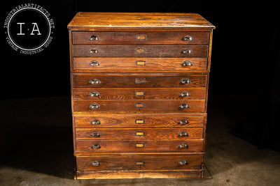 Early 20th Century Ten Drawer Red Oak Flat File Cabinet