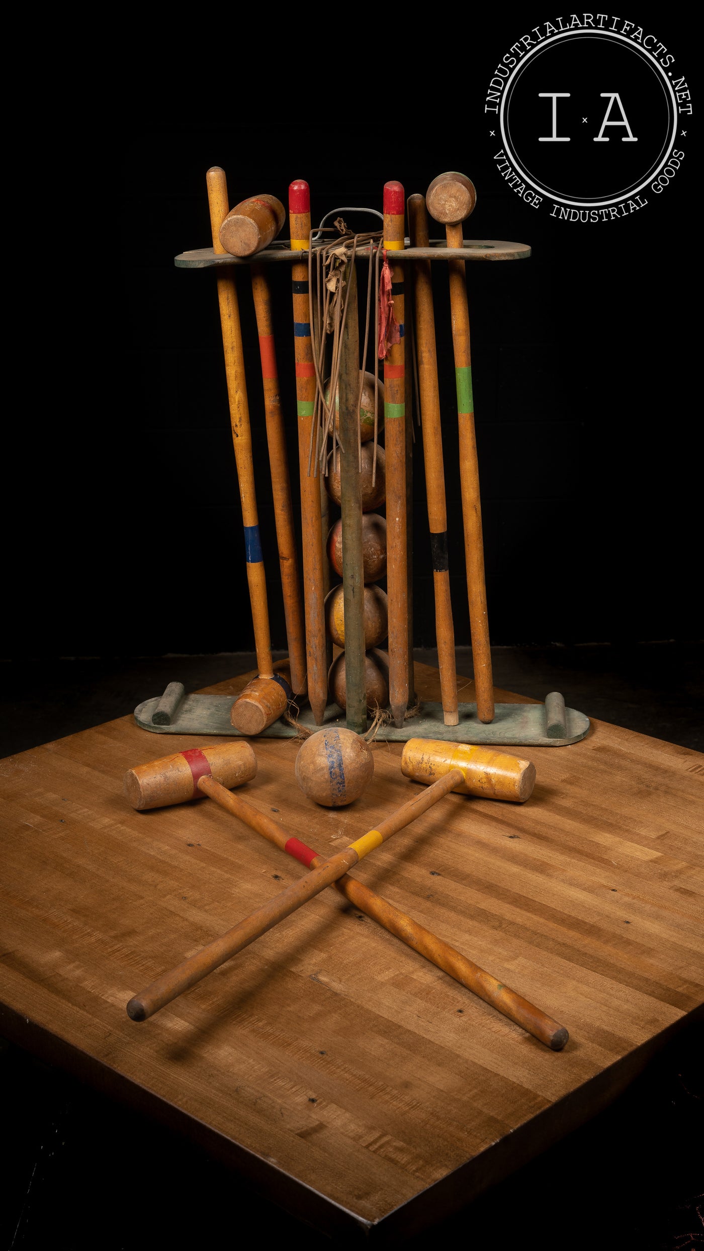 Antique Complete Wooden Croquet Set