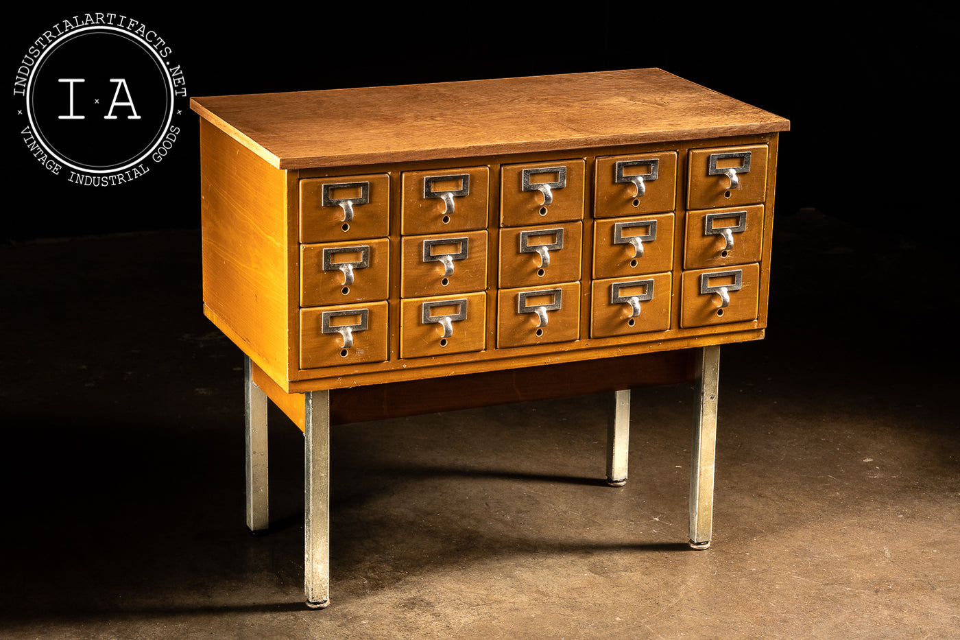 c. 1960 Card Catalog With Fifteen Drawers