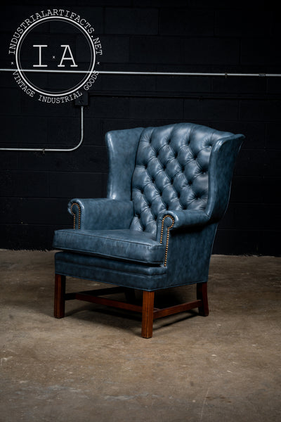 Vintage Tufted Wingback Chairs in Blue - A Pair