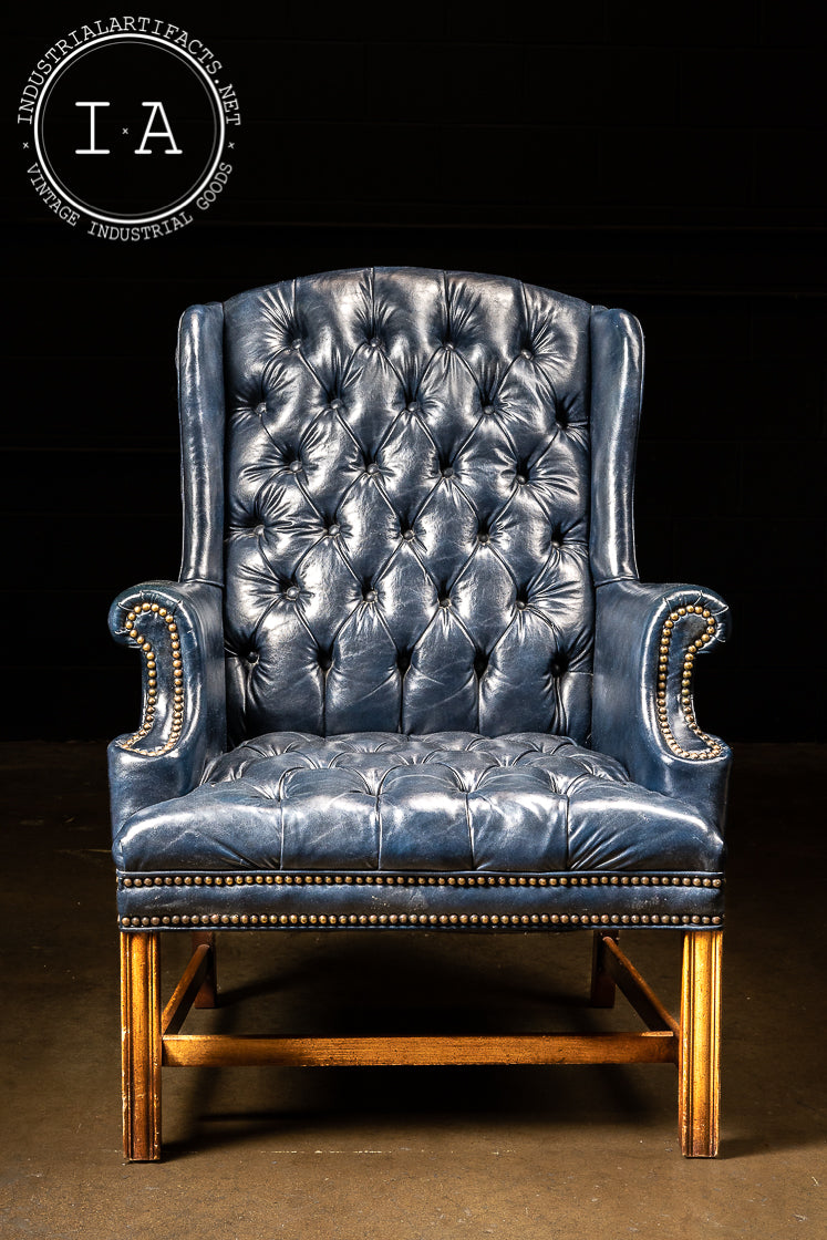 Midnight Blue Tufted Leather Armchair