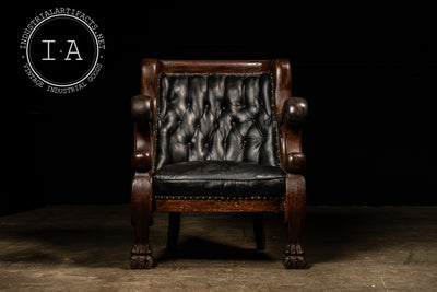 Antique Tufted Leather Clawfoot Armchair