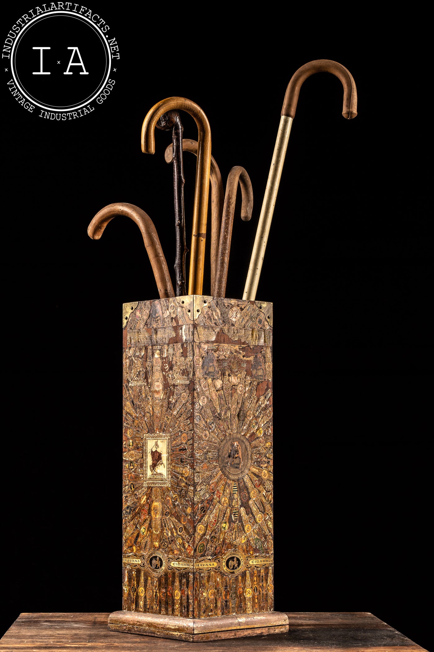 c. 1920 Cigar Labeled Folk Art Cane and Umbrella Display