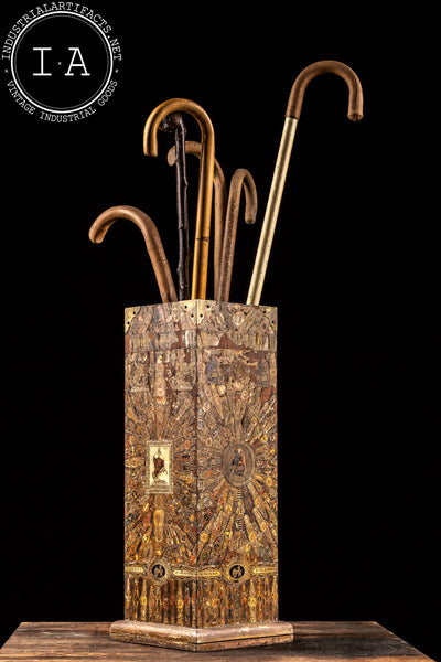 c. 1920 Cigar Labeled Folk Art Cane and Umbrella Display