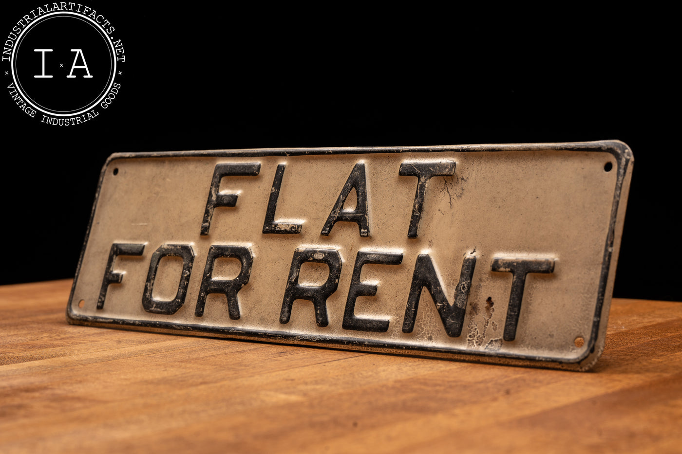 Vintage Embossed Tinplate Flat For Rent Sign