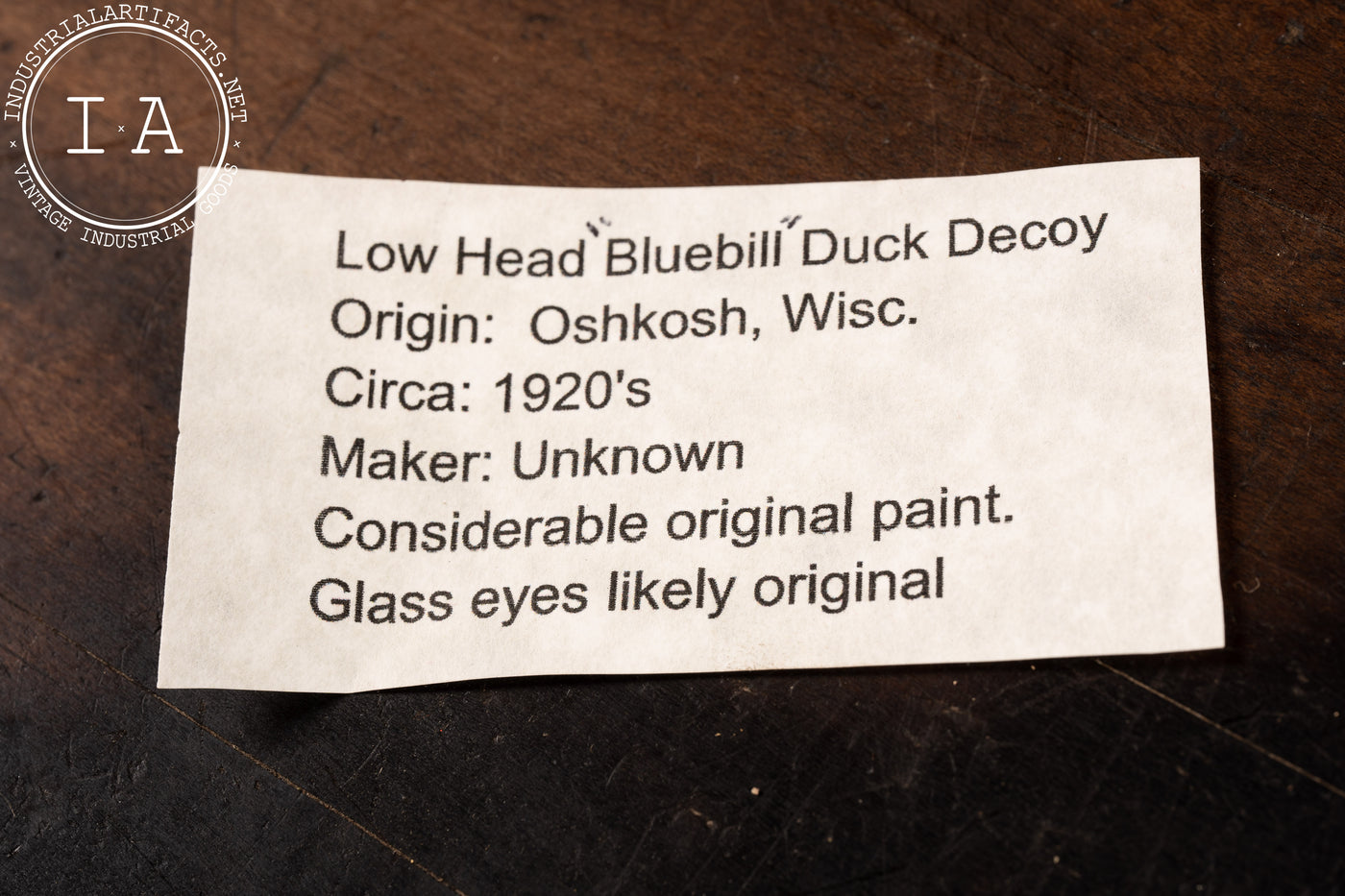 c. 1920 Low Head Blue Bill Duck Decoy