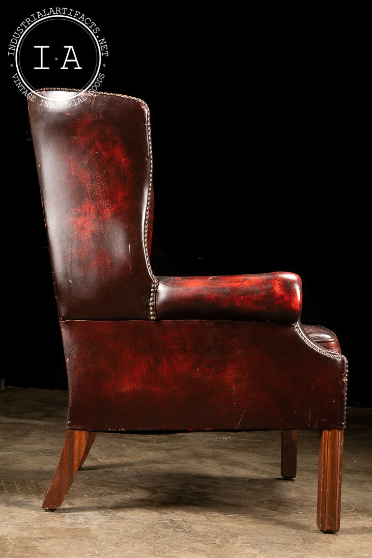 Vintage Tufted Leather Wingback Chair in Oxblood