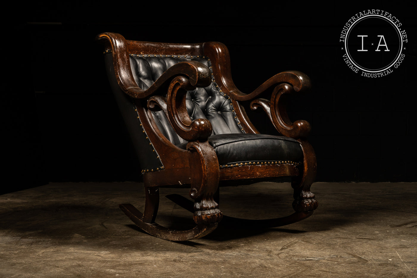 Antique Tufted Leather Rocking Chair