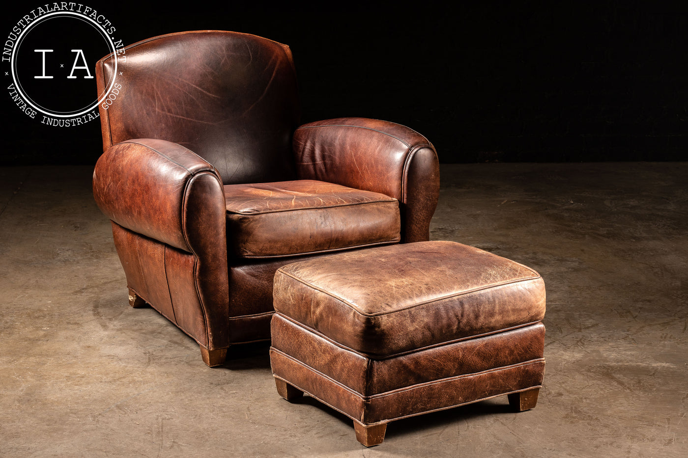 Vintage Leather Club Chair And Ottoman