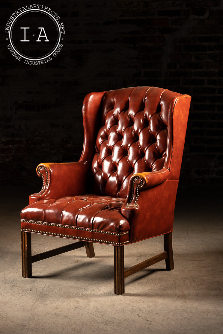 Vintage Tufted Leather Armchair In Red