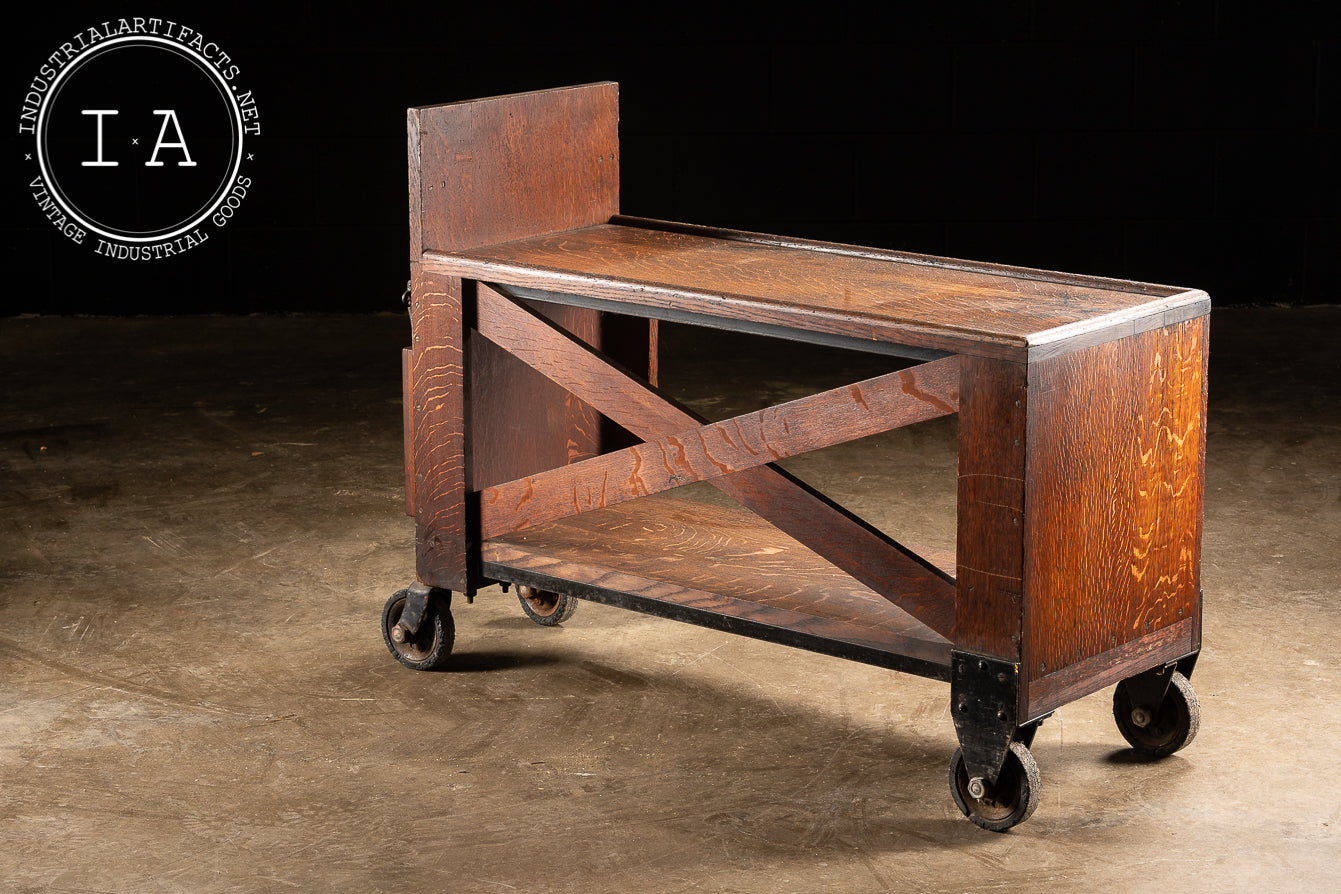 c. 1920 Wooden Library Cart
