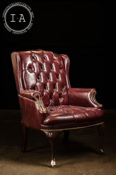 Burgundy Leather Tufted Armchair