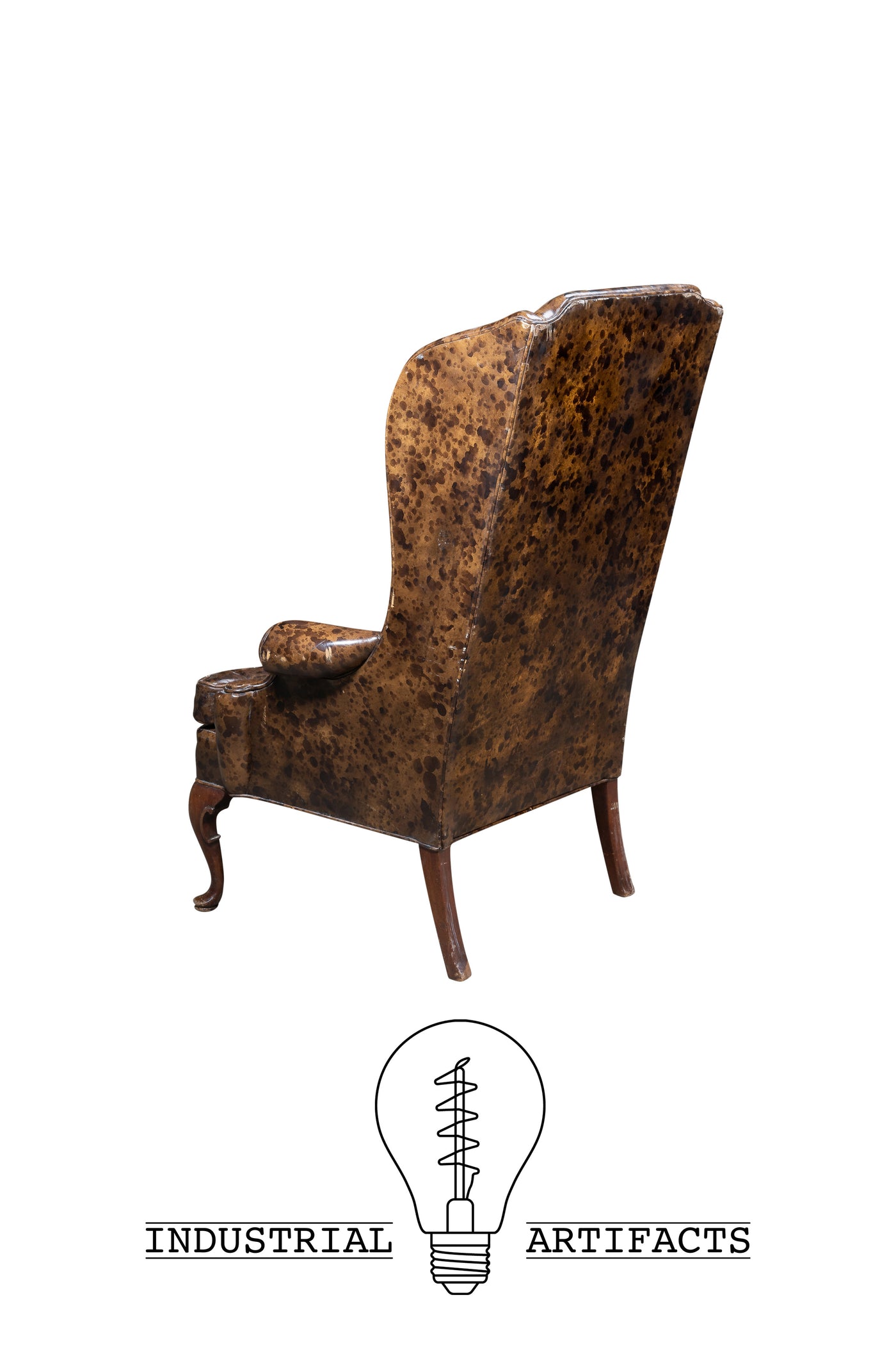 Antique Mottled Brown Leather Highback Armchair