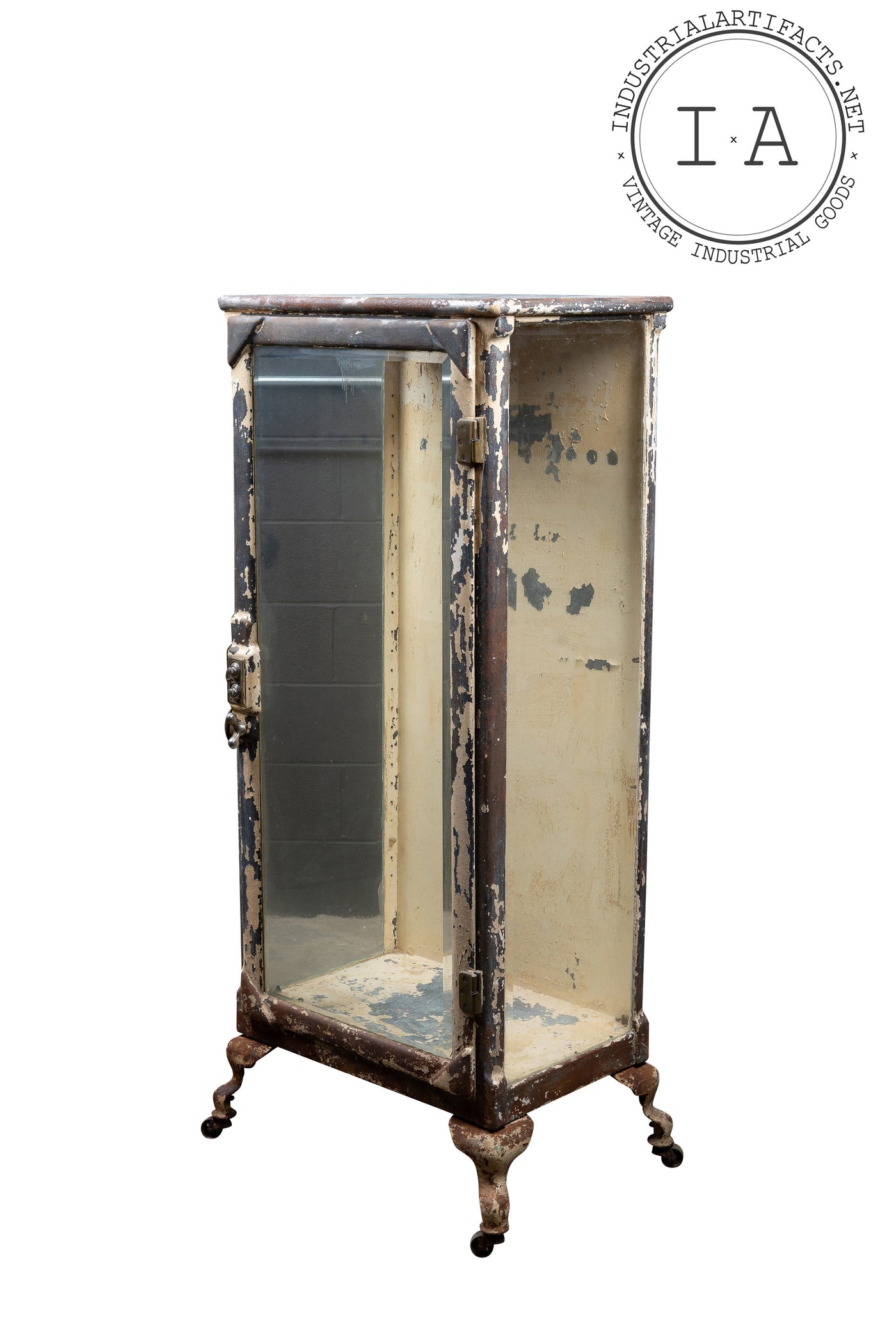 Antique Chippy Paint Medical Cabinet With Beveled Glass
