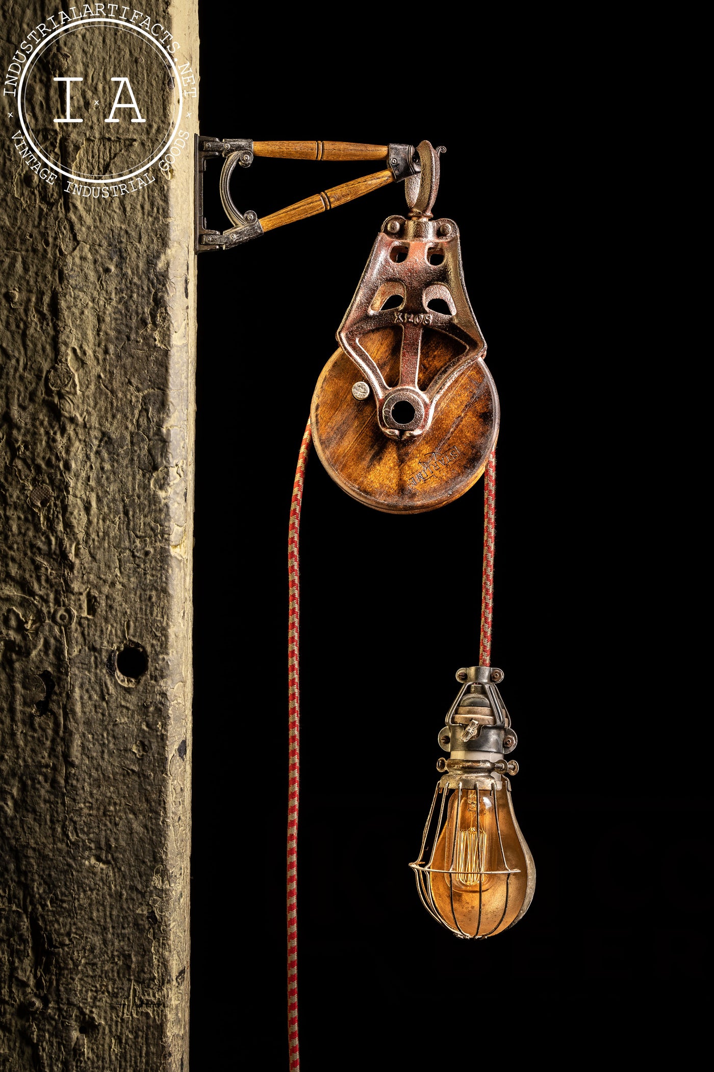Vintage Industrial Pulley Lamp on Swing Arm