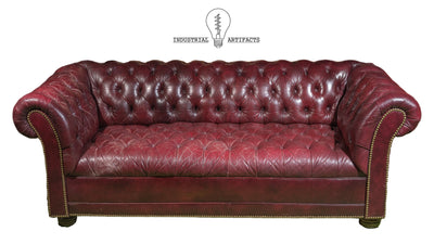 Vintage Leather Tufted Chesterfield Sofa in Oxblood