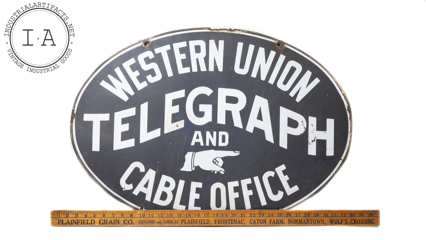 Original Double Sided Porcelain Western Union Telegraph Sign