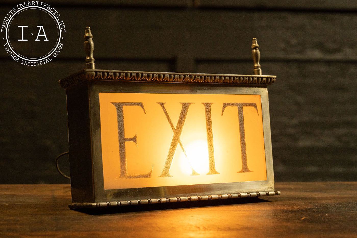 Antique Etched Glass Exit Sign