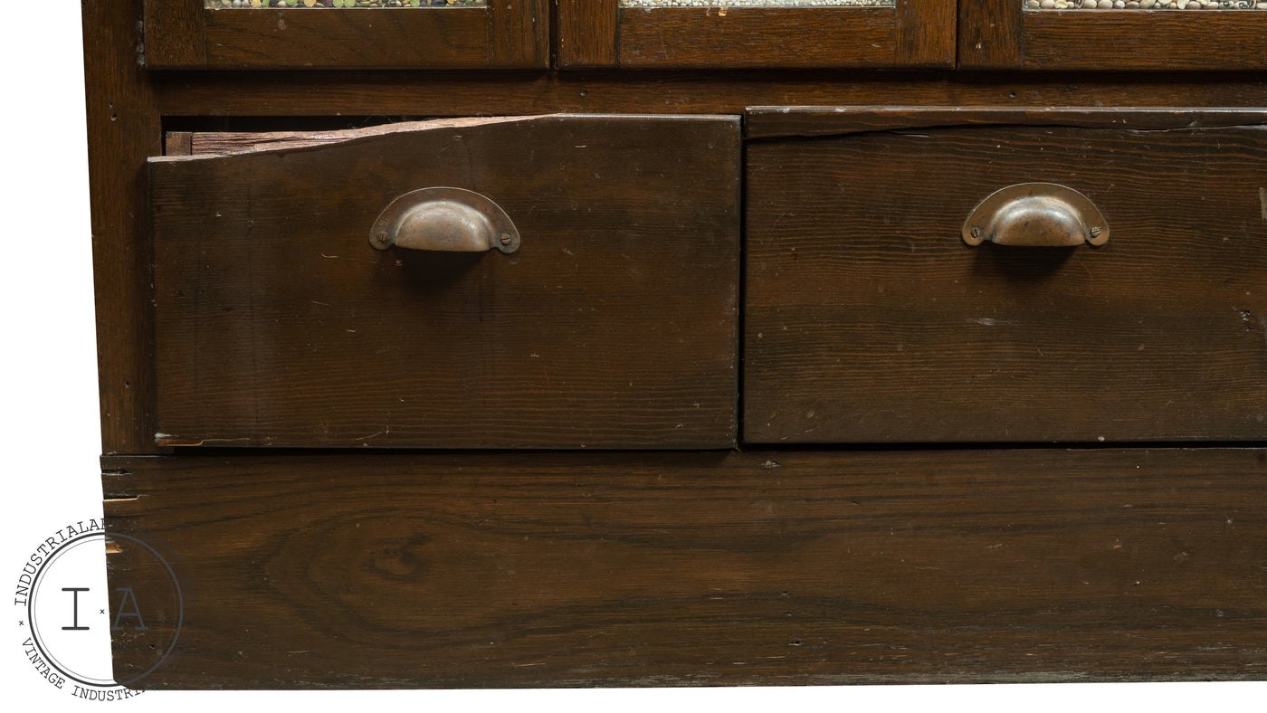 Vintage 16 Drawer Bean and Seed Cabinet with Potbelly Drawers