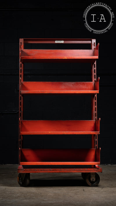 Industrial Antique Rolling Storage Cart With Removable Bins in Red