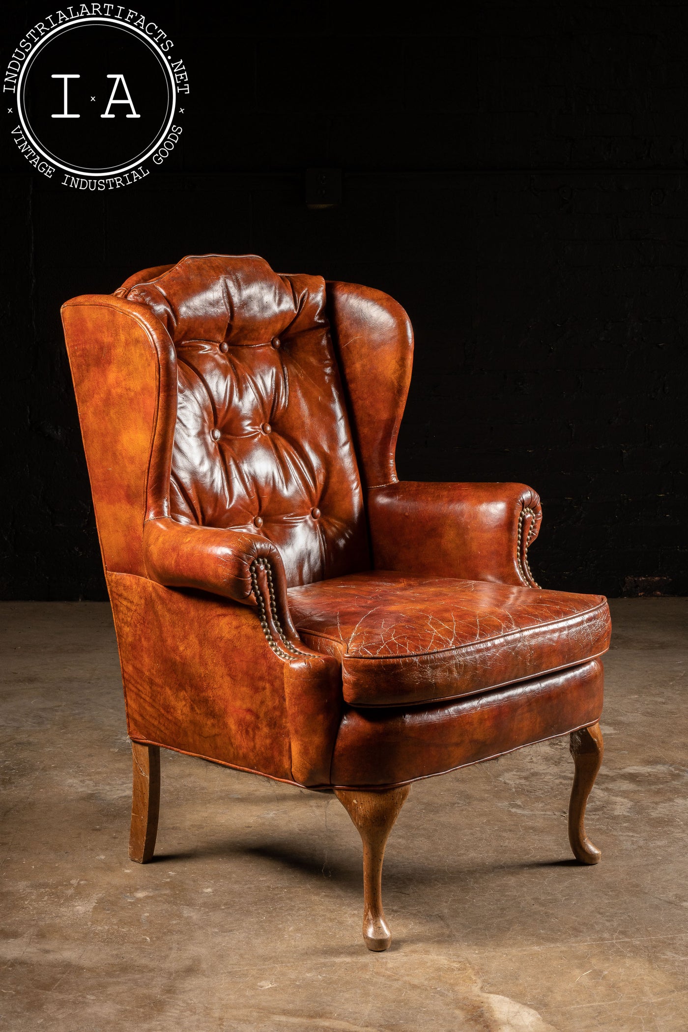 Vintage Burnt Orange Tufted Leather Armchair