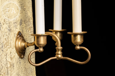 Vintage Brass Three Candle Wall Sconce