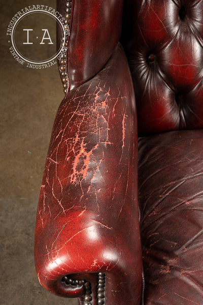 Vintage Tufted Leather Wingback Chair in Oxblood
