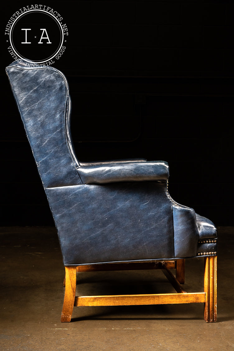 Midnight Blue Tufted Leather Armchair