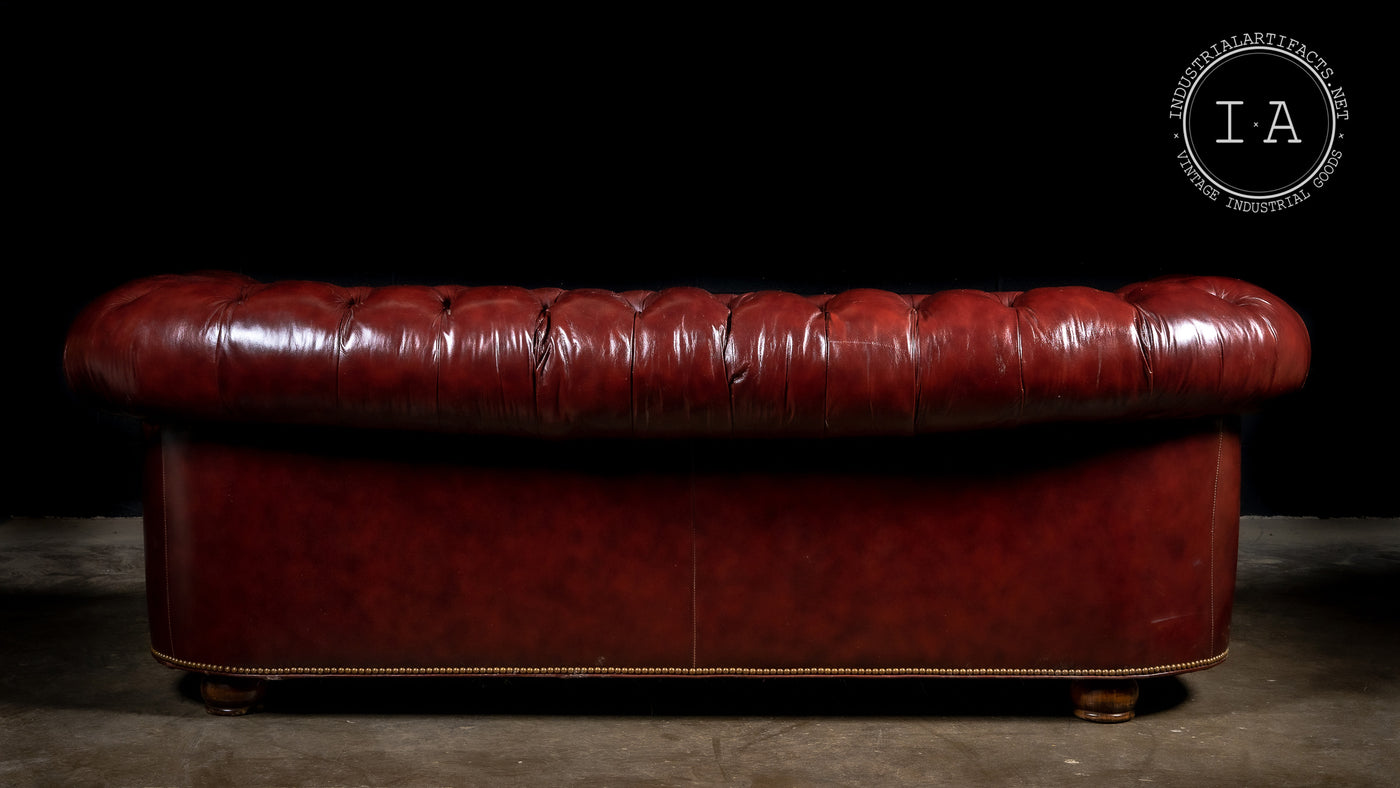 Vintage Tufted Leather Sofa in Burgundy