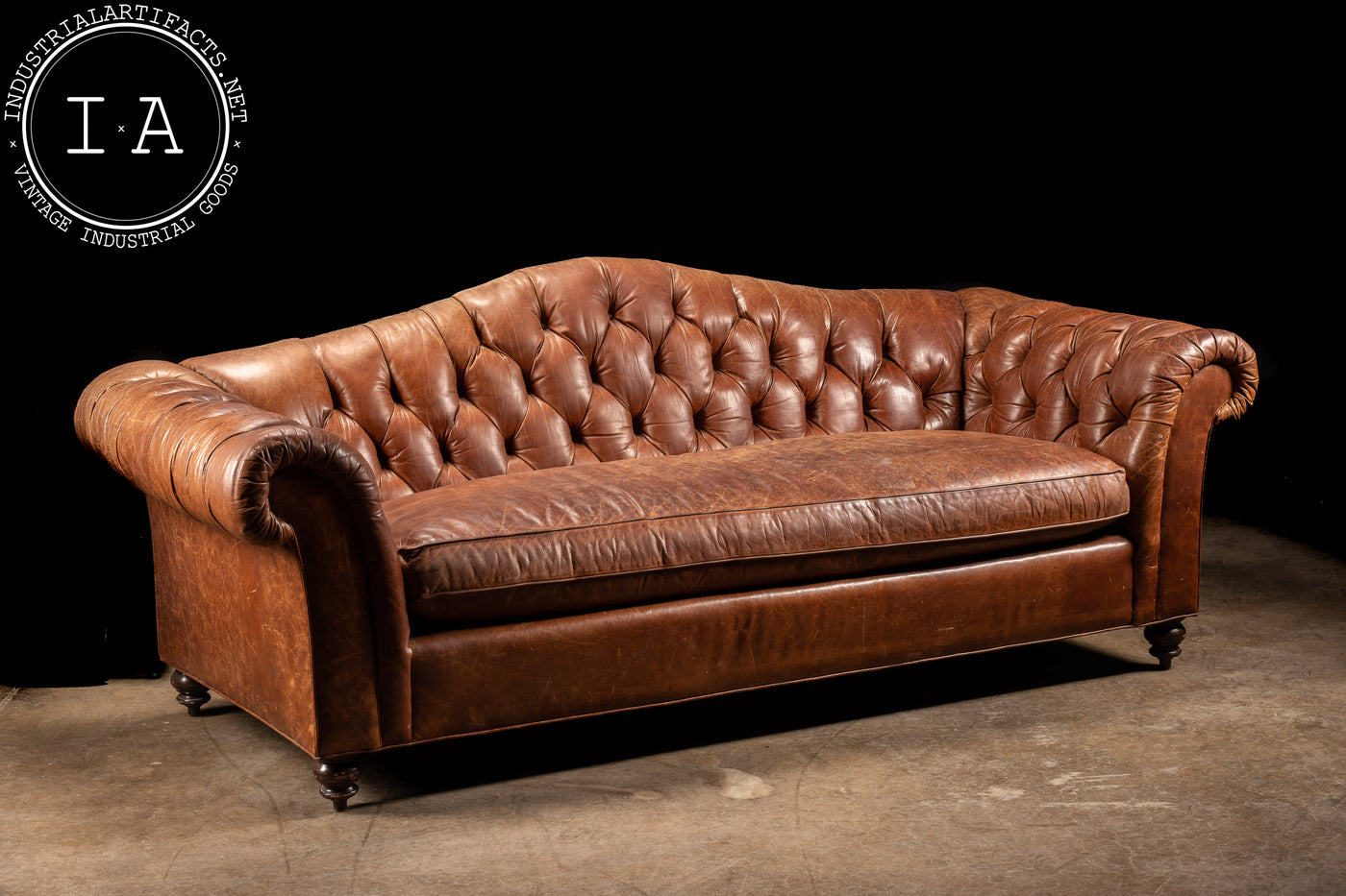 Vintage Tufted Leather Sofa In Brown