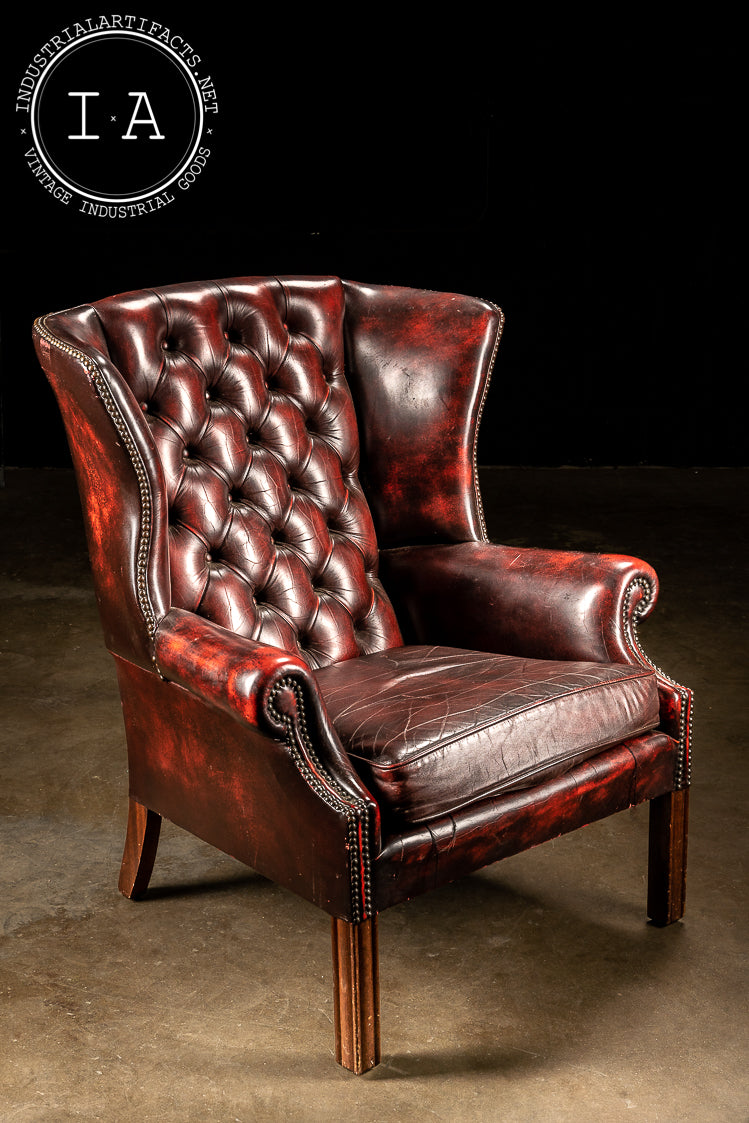 Vintage Tufted Leather Wingback Chair in Oxblood