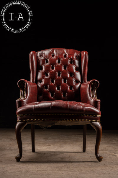 Vintage Tufted Red Leather Wingback Chair