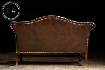 Vintage Tufted Leather Chippendale Sofa in Brown