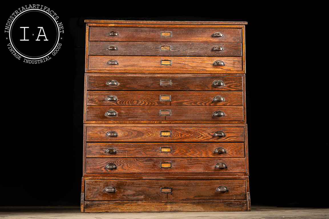 Early 20th Century Ten Drawer Red Oak Flat File Cabinet