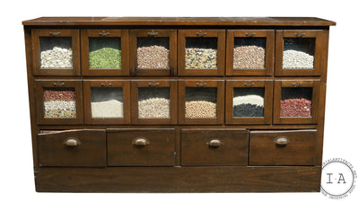 Vintage 16 Drawer Bean and Seed Cabinet with Potbelly Drawers