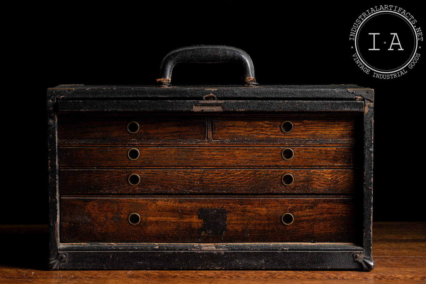 Industrial Antique Leatherbound Wooden Machinist Chest