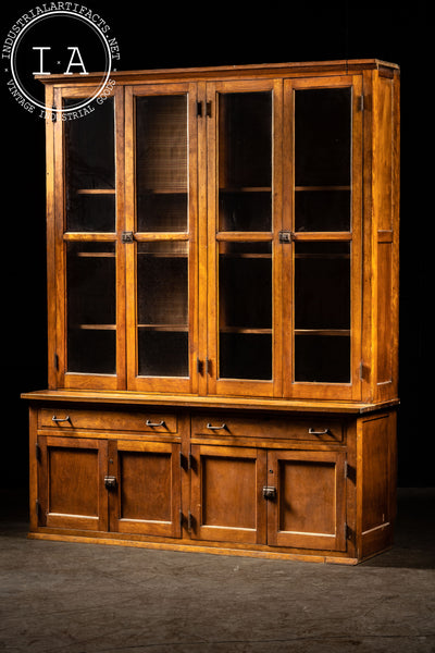 Massive Antique Wooden Hutch with Glass Doors