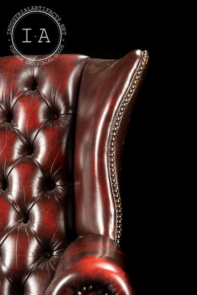 Vintage Tufted Leather Wingback Chair in Oxblood