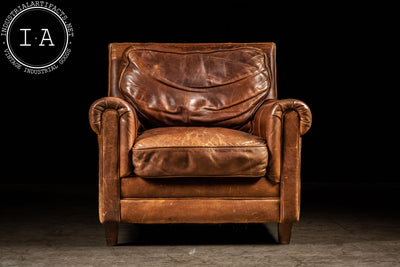 Vintage Full Grain Leather Armchair with Ottoman