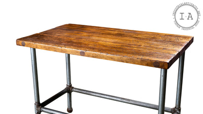 Vintage Industrial Butcher Block Island Table