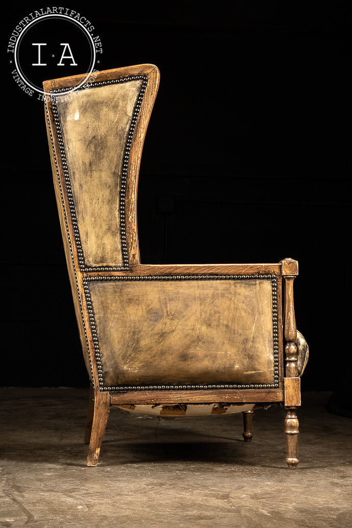 Early 20th Century Tufted Wingback Chair in Olive