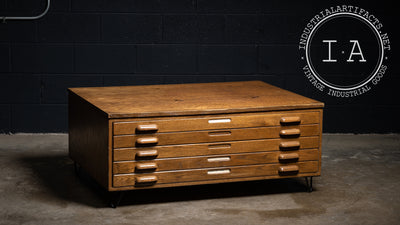 Industrial Antique Wooden Flat File With Hairpin Legs