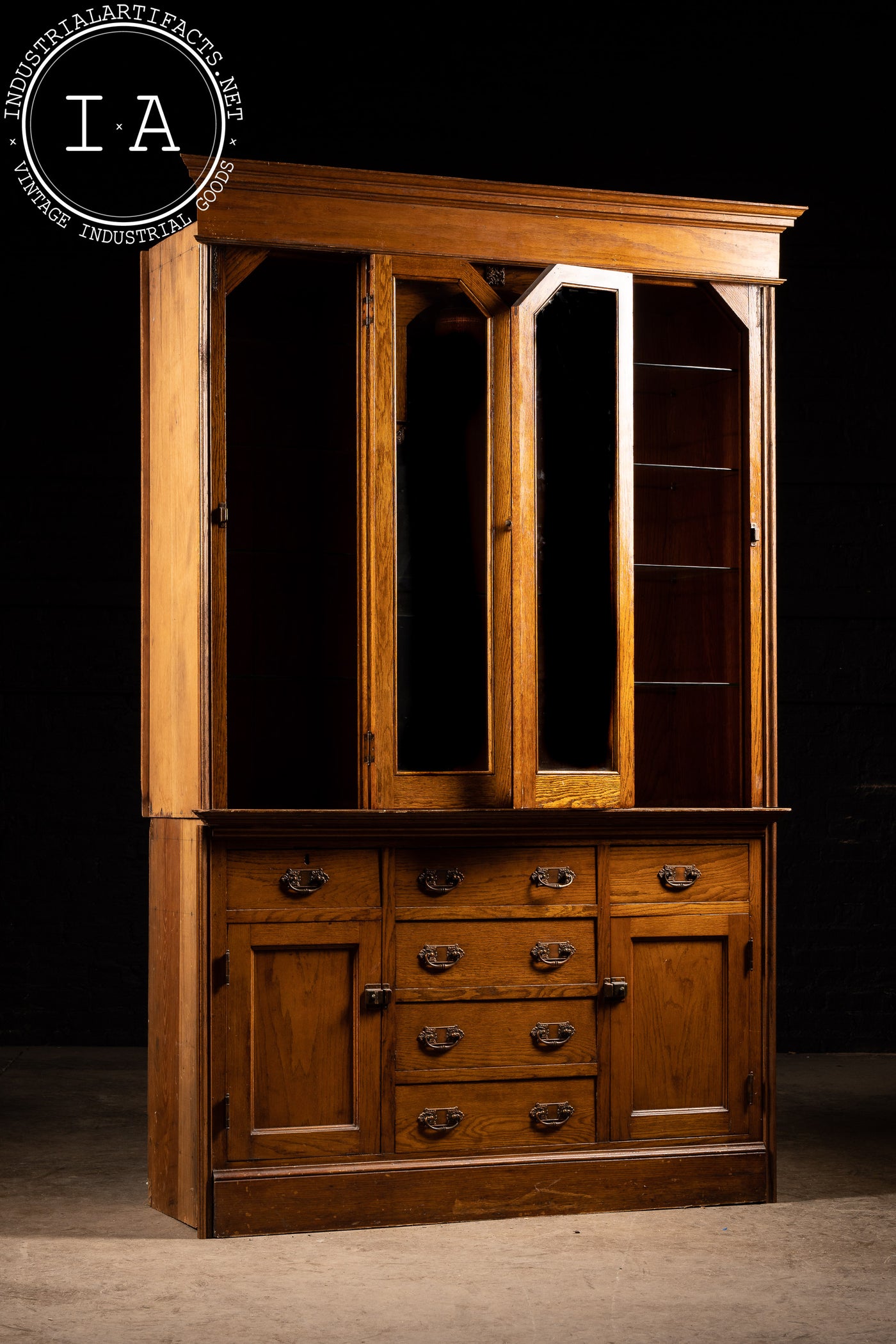 Early 20th Century Lighted Hutch Cabinet