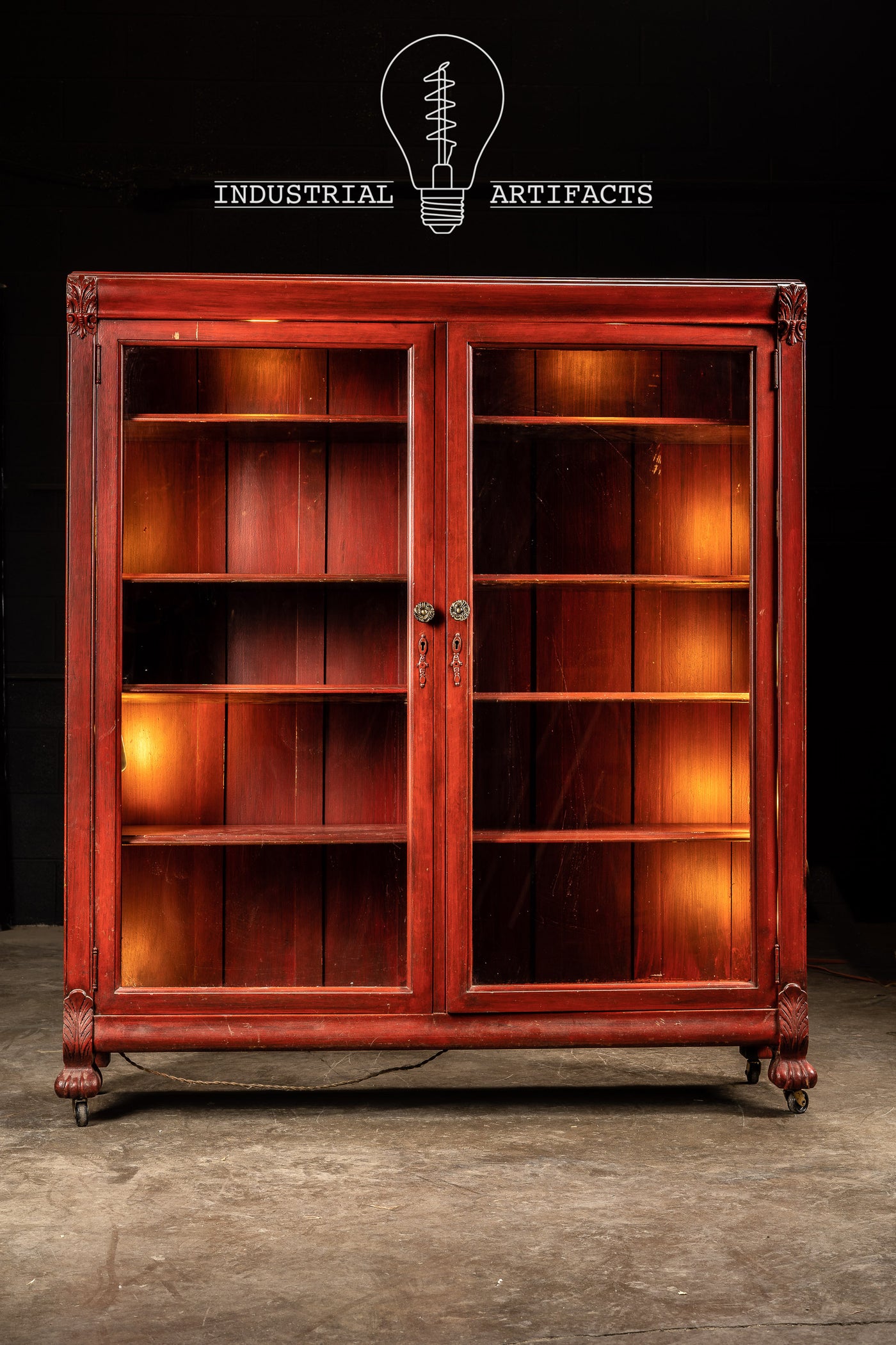 Vintage Red Lighted Bookcase